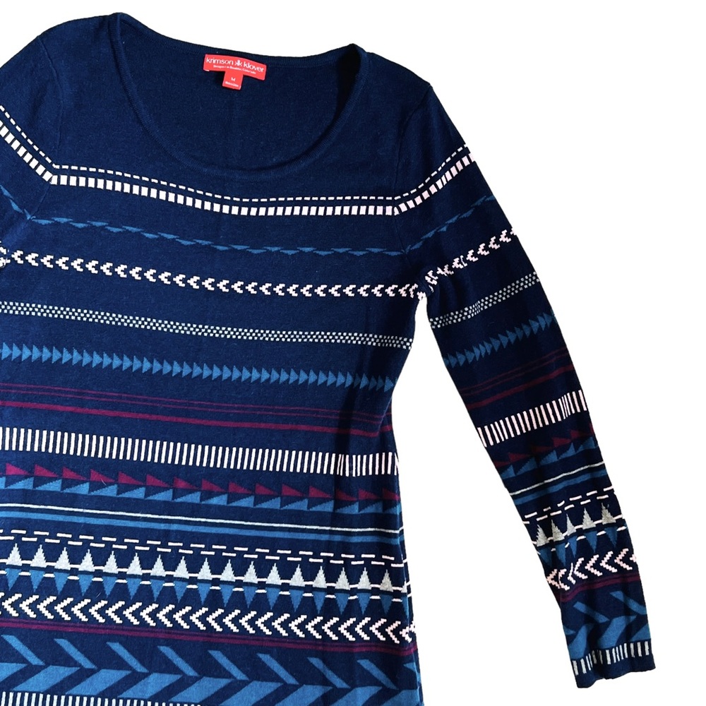Krimson Klover Sz M Fair Isle Merino Wool Silk Knit Tallchief Blue Sweater Dress - Picture 4 of 14